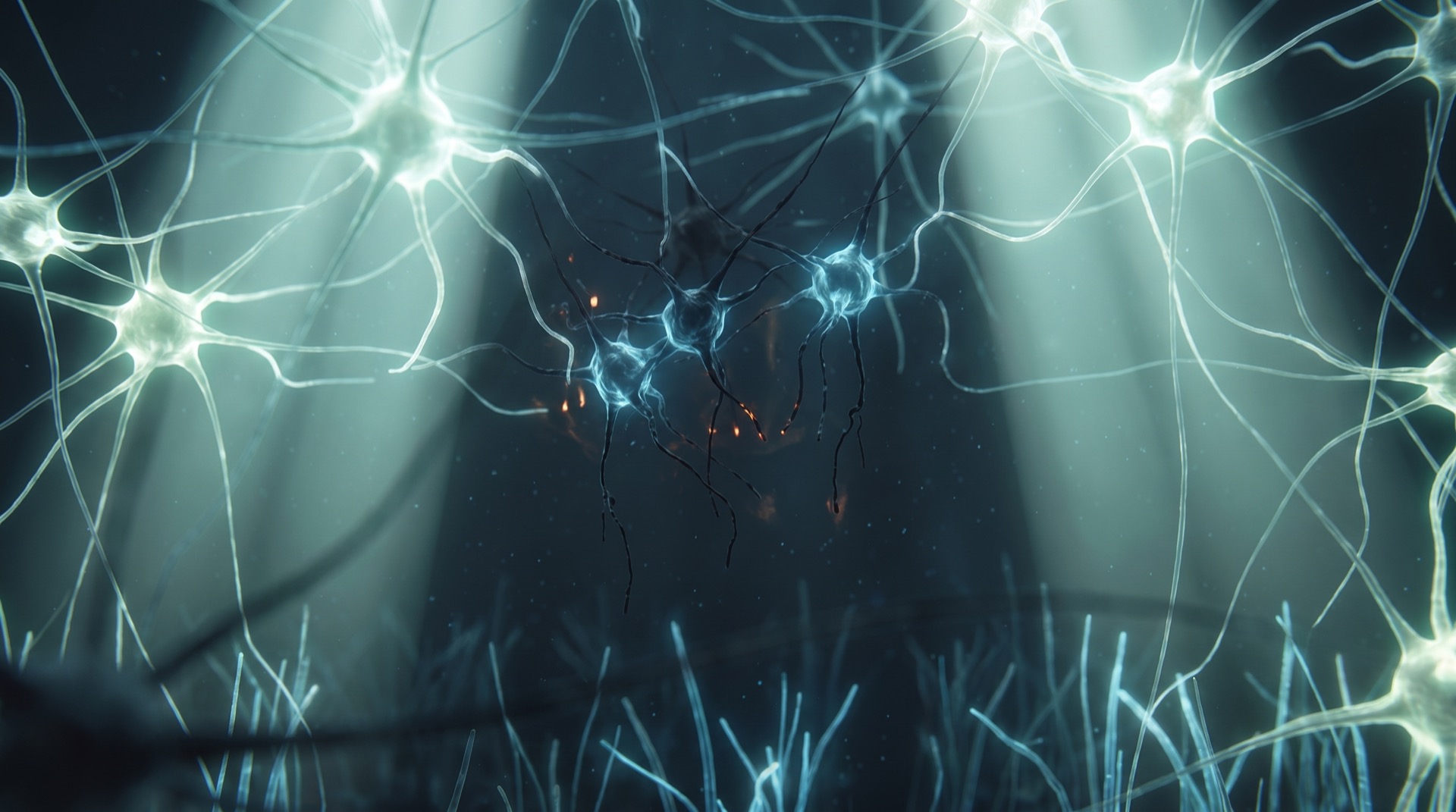 Two beams of teal light calming the overactive cluster